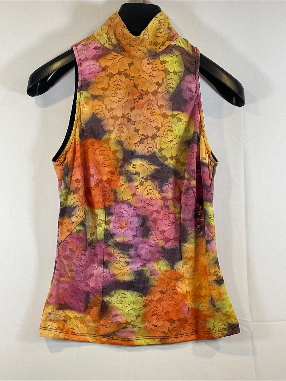 VTG Caché Sleeveless High-Neck Floral Tie-Dye Tank Top - Multicolor Size Small